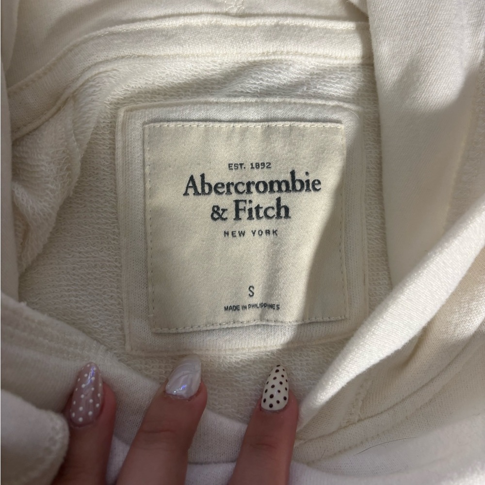 Abercrombie & Fitch blue letter Cream Hoodie Womens size S vintage bella swan - Picture 2 of 3